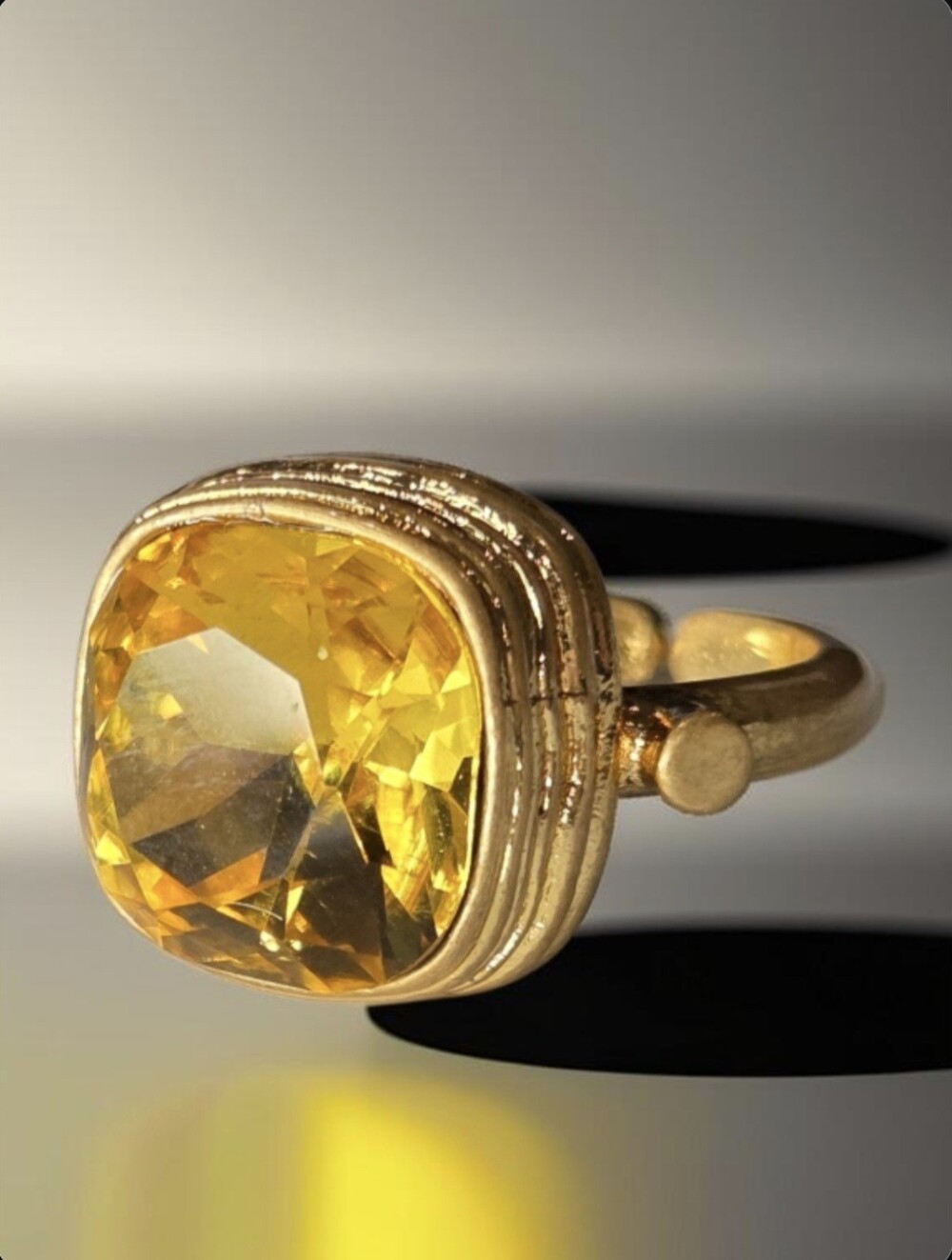 18k Gold Plated Luxury Byzantine Revival Cushion Cut Citrine Crystal Ring